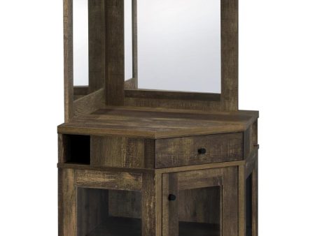 Alviso Rustic Oak Corner Bar Cabinet with Stemware Rack For Sale