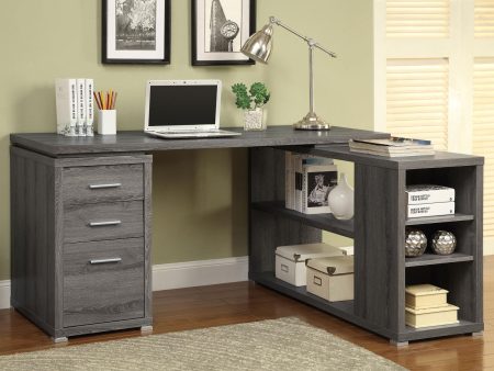 Yvette Weathered Gray L-shape Office Desk For Cheap