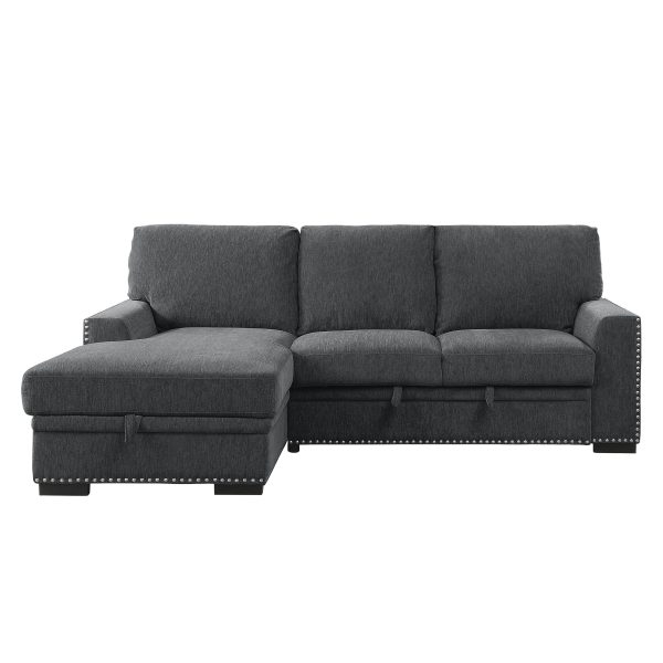 Morelia Charcoal LAF Storage Sleeper Sofa Chaise For Cheap