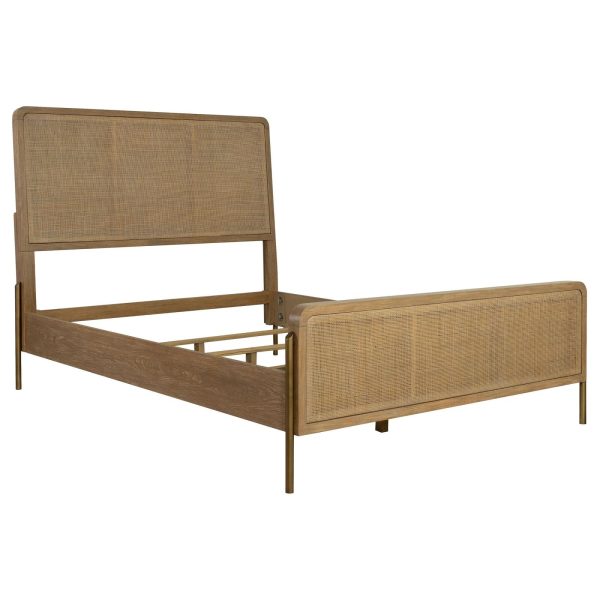 Arini Upholstered Queen Panel Bed Sand Wash Natural Cane Hot on Sale