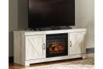 Bellaby Whitewash 63  TV Stand with Electric Fireplace Online Hot Sale