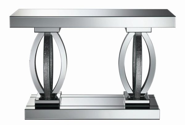 Amalia Rectangular Sofa Table with Shelf Clear Mirror For Sale