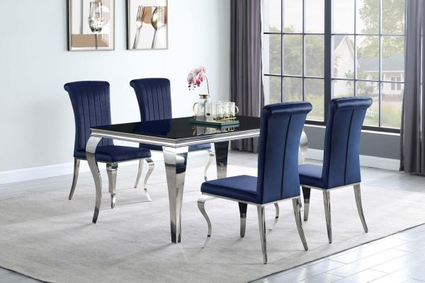 Betty Ink Blue Chrome Upholstered Side Chairs, Set of 4 Online