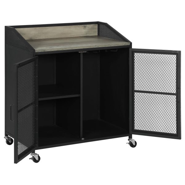 Arlette Gray Wash Sandy Black Wine Cabinet with Wire Mesh Doors Online now