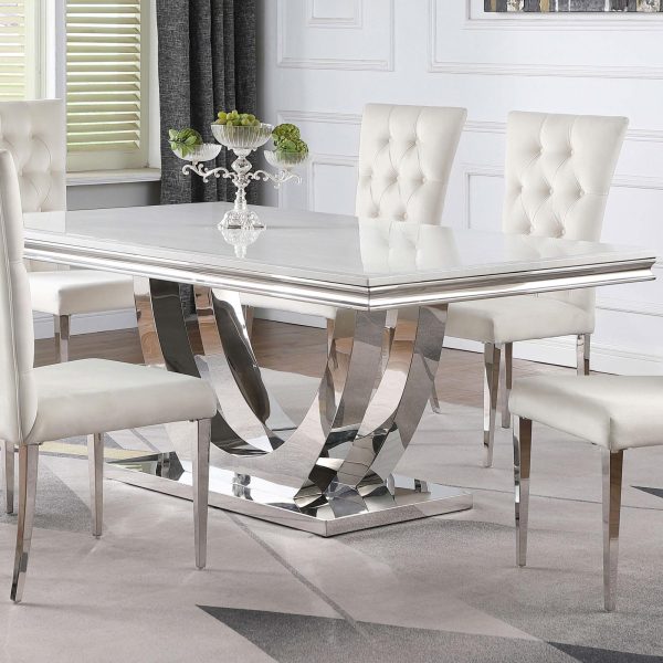 Kerwin White Chrome Rectangle Faux Marble Top Dining Table Sale