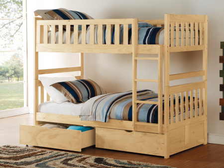 Bartly Pine Twin Twin Bunk Bed with Storage Boxes on Sale