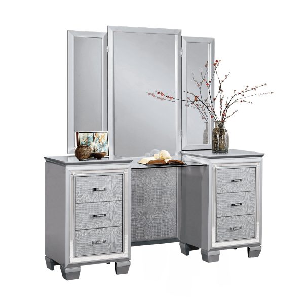 Allura Silver Vanity Dresser with Mirror on Sale