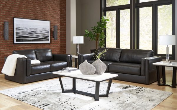 Amiata Onyx Leather Living Room Set For Discount