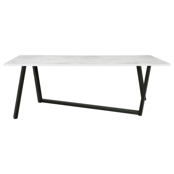 Mayer Faux White Marble Gunmetal Rectangular Dining Table For Sale