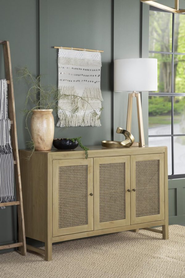 Amaryllis Natural Rectangular 3-Door Accent Cabinet For Cheap