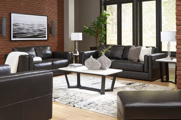 Amiata Onyx Leather Living Room Set For Discount