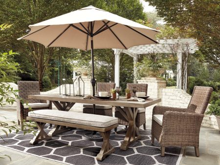 Beachcroft Beige Dining Table with Umbrella Option Online now