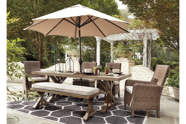 Beachcroft Beige Dining Table with Umbrella Option Online now