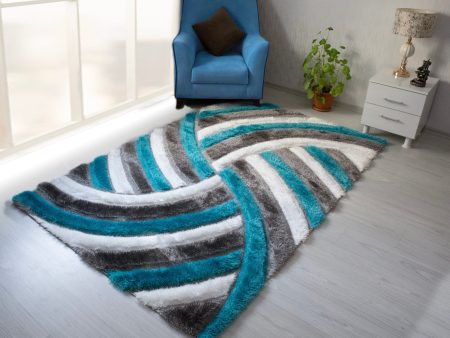 3D Shaggy Gray Turquoise 5X7 Area Rug Online now