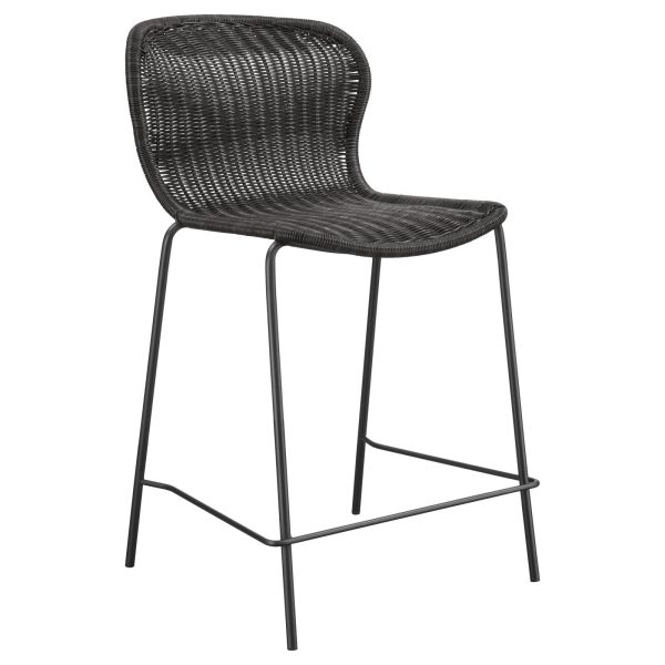 McKinley Brown Sandy Black Upholstered Counter Height Stools with Footrest, Set of 2 For Sale