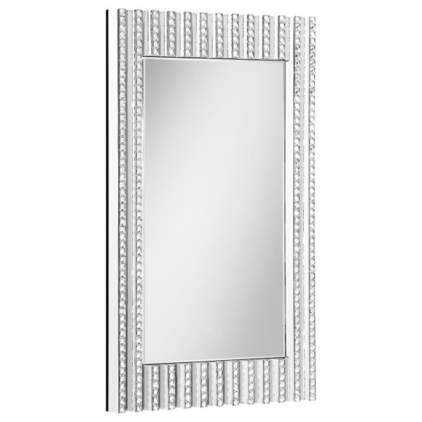 Aideen Silver Rectangular Wall Mirror with Vertical Stripes of Faux Crystals For Cheap