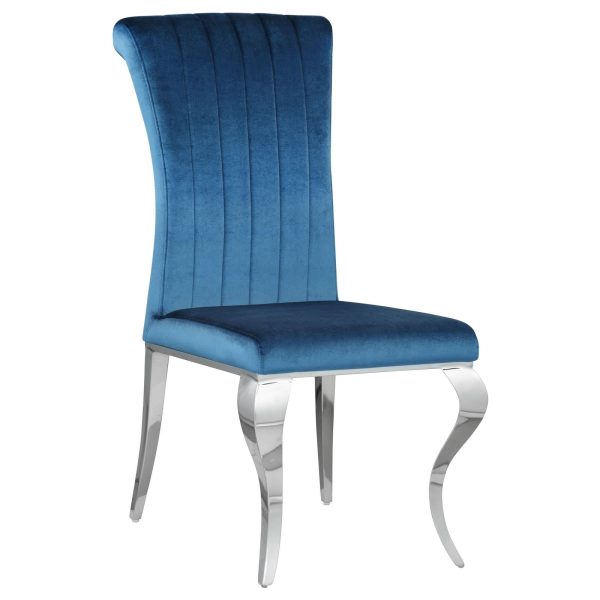 Betty Teal Chrome Upholstered Side Chairs, Set of 4 For Sale