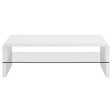 Airell White High Gloss Rectangular Coffee Table with Glass Shelf on Sale