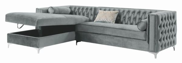 Bellaire Button-Tufted Upholstered Sectional Silver Hot on Sale