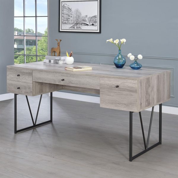 Analiese Gray Driftwood 4-Drawer Writing Desk For Sale