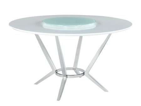 Abby White Chrome Round Dining Table with Lazy Susan Online Hot Sale