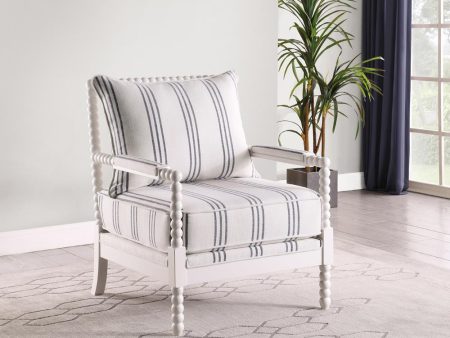 Blanchett White Navy Upholstered Accent Chair with Spindle Accent For Cheap