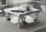 Amalia Clear Mirror Square Coffee Table with Lower Shelf Online Sale