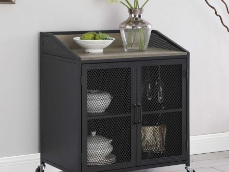 Arlette Gray Wash Sandy Black Wine Cabinet with Wire Mesh Doors Online now