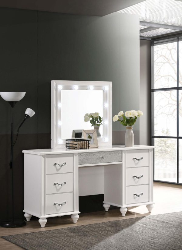 Barzini 7-Drawer Vanity Desk with Lighted Mirror White on Sale