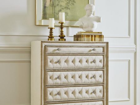 Antonella Ivory Camel 5-Drawer Upholstered Chest Cheap