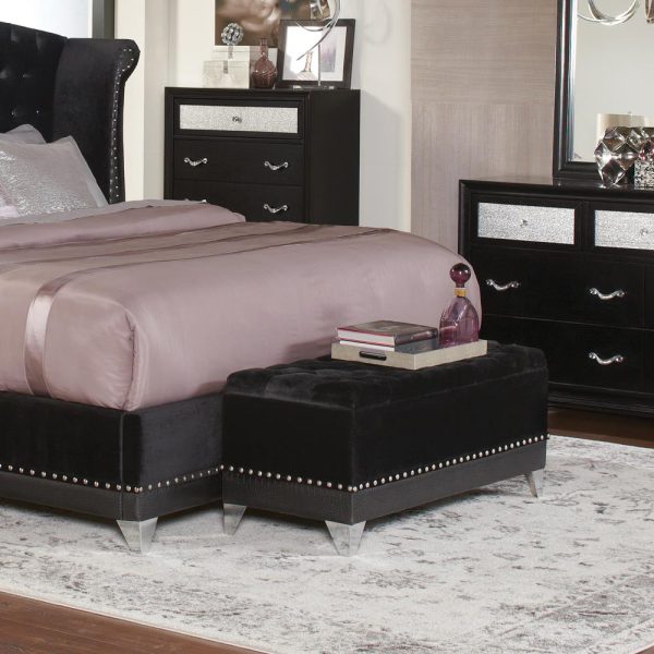 Barzini Black Tufted Rectangular Trunk with Nailhead Discount