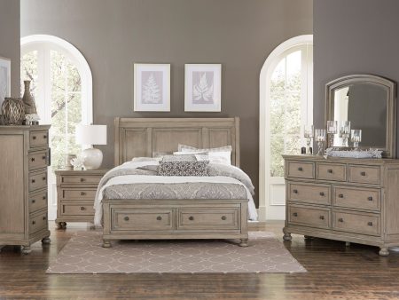 Bethel Wire Brushed Gray Sleigh Storage Platform Bedroom Set For Discount