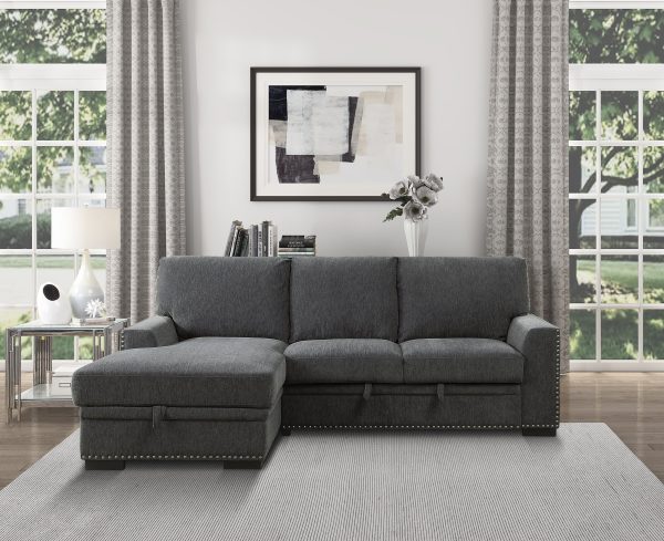 Morelia Charcoal LAF Storage Sleeper Sofa Chaise For Cheap