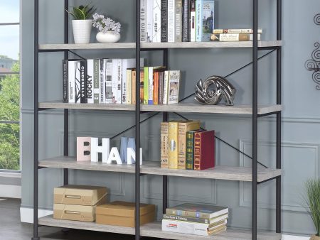 Analiese Gray Driftwood 4-Shelf Open Bookcase For Sale