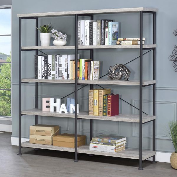 Analiese Gray Driftwood 4-Shelf Open Bookcase For Sale