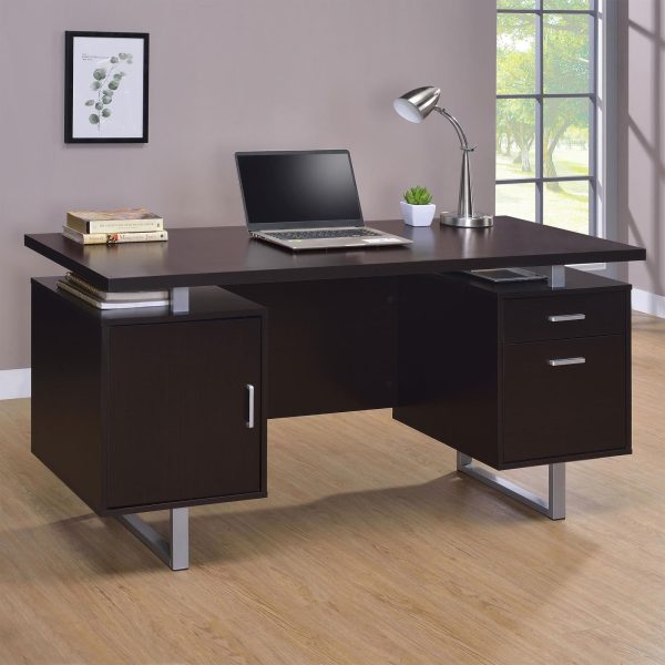 Lawtey Cappuccino Rectangular Storage Office Desk Hot on Sale