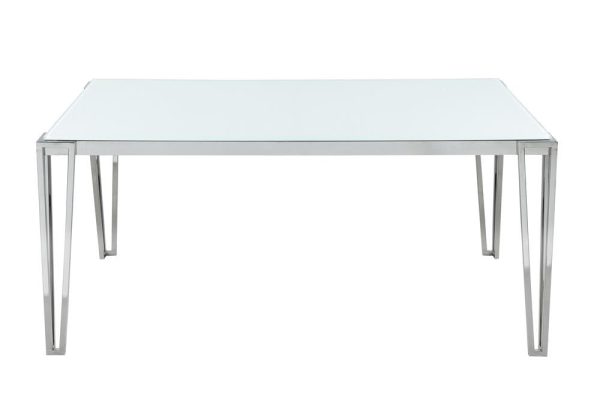 Pauline White Chrome Rectangular Dining Table with Metal Leg Supply