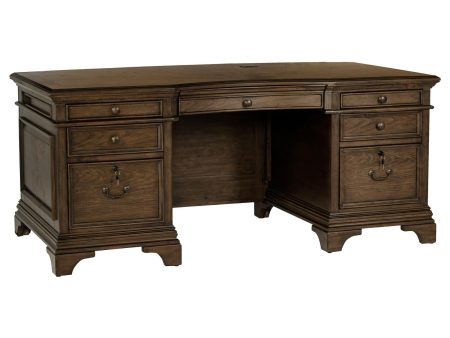 Hartshill Burnished Oak Executive Desk with File Cabinets Hot on Sale