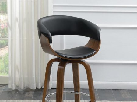 Zion Walnut Black Upholstered Swivel Bar Stool For Sale