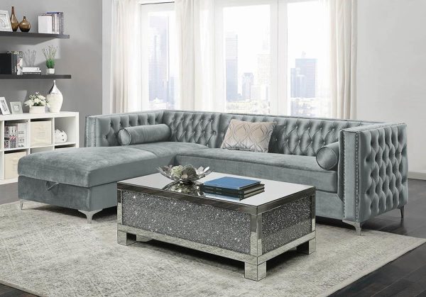 Bellaire Button-Tufted Upholstered Sectional Silver Hot on Sale