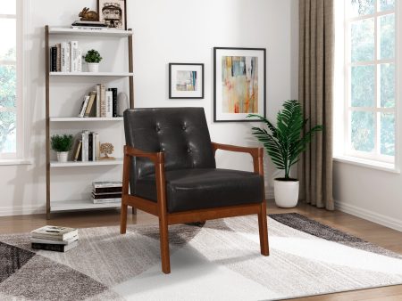 Alby Dark Brown Faux Leather Accent Chair on Sale