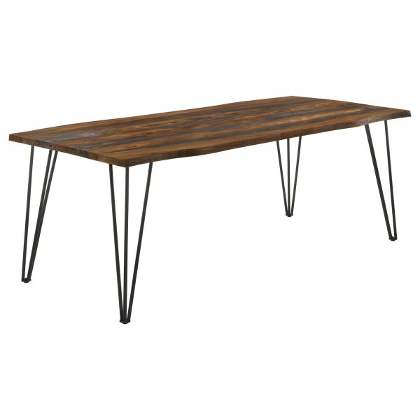 Neve Sheesham Gray Gunmetal Live-edge Dining Table with Hairpin Legs For Discount