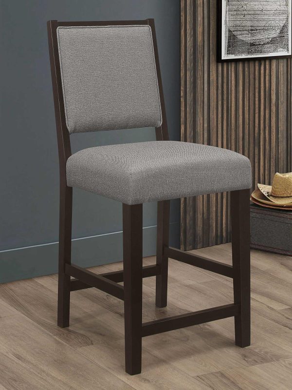 Bedford Gray Espresso Upholstered Open Back Counter Height Stools with Footrest, Set of 2 Online Hot Sale