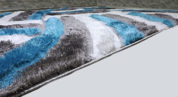 3D Shaggy Gray Turquoise 5X7 Area Rug Online now