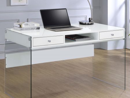 Dobrev Glossy White Clear 2-Drawer Writing Desk For Sale