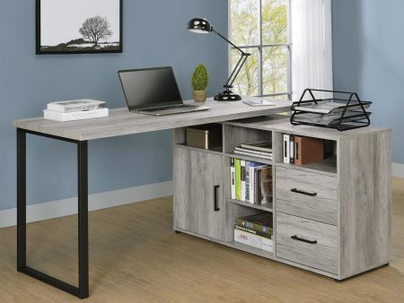 Hertford Gray Driftwood L-shape Office Desk with Storage For Discount