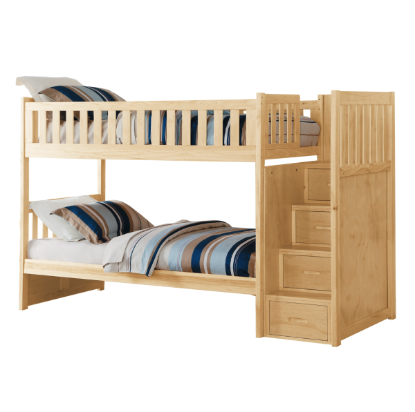 Bartly Pine Twin Twin Step Bunk Bed with Storage Boxes Sale