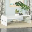 Airell White High Gloss Rectangular Coffee Table with Glass Shelf on Sale