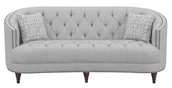 Avonlea Sloped Arm Upholstered Sofa Trim Gray For Sale