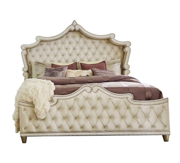 Antonella Ivory Camel Upholstered Panel Bedroom Set Online Sale